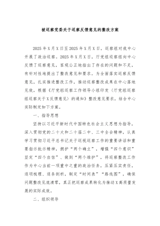 被巡察党委巡察反馈意见的整改方案【更多材料关注抖音：资深秘书】