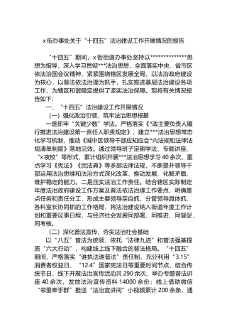 X街办事处关于“十四五”法治建设工作开展情况的报告