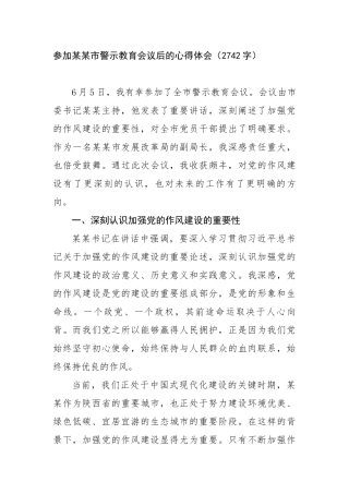 参加某某市警示教育会议后的心得体会（2742字）【更多材料关注抖音：资深秘书】