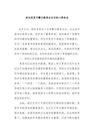 参加市警示教育会议后的心得体会【更多材料关注抖音：资深秘书】