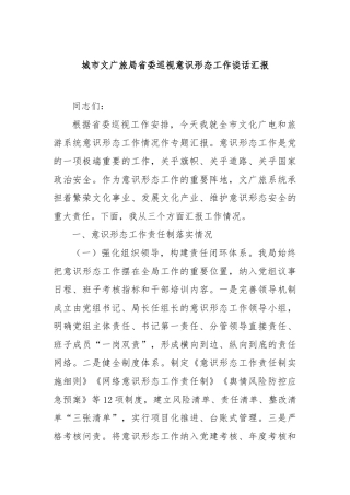 城市文广旅局省委巡视意识形态工作谈话汇报【更多材料关注抖音：资深秘书】