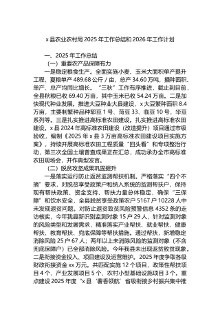 X县农业农村局2025年工作总结和2026年工作计划