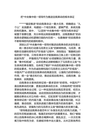 把党中央集中统一领导作为推进自我革命的根本保证