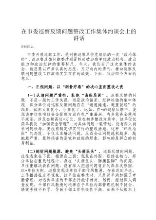 在市委巡察反馈问题整改工作集体约谈会上的讲话