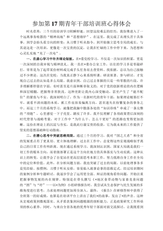 参加第17期青年干部培训班心得体会