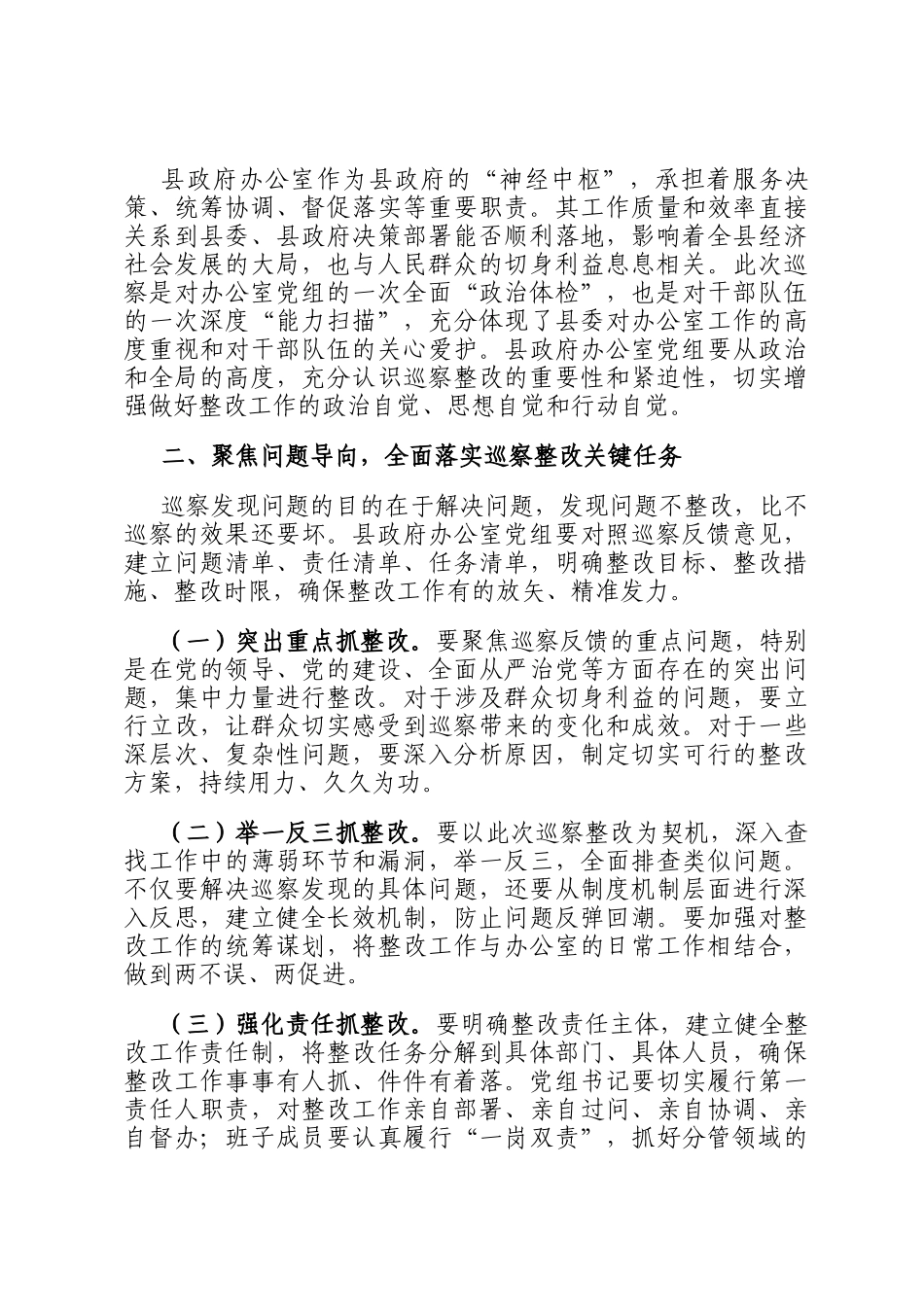 在县委第四巡察组巡察县政府办公室党组情况反馈会议上的讲话_第2页