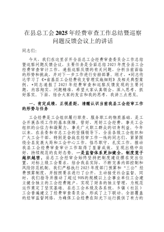 在县总工会2025年经费审查工作总结暨巡察问题反馈会议上的讲话