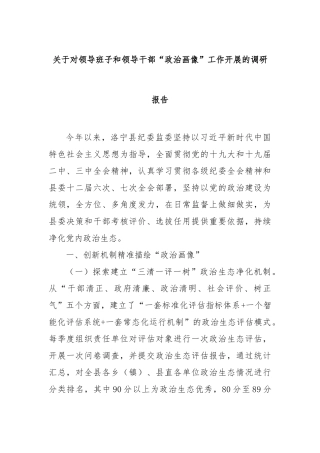 对领导班子和领导干部“政治画像”工作开展的调研报告【更多材料关注抖音：资深秘书】