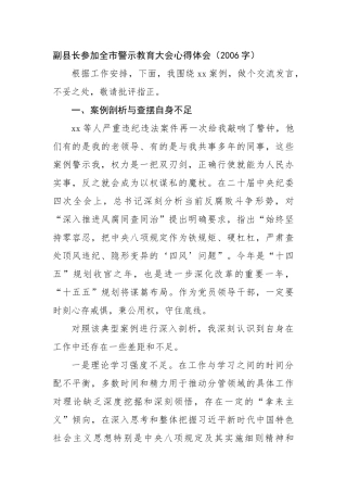 副县长参加全市警示教育大会心得体会（2006字）【更多材料关注抖音：资深秘书】