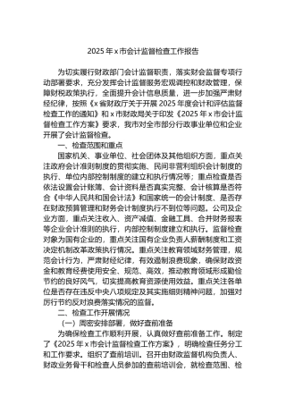 2025年X市会计监督检查工作报告