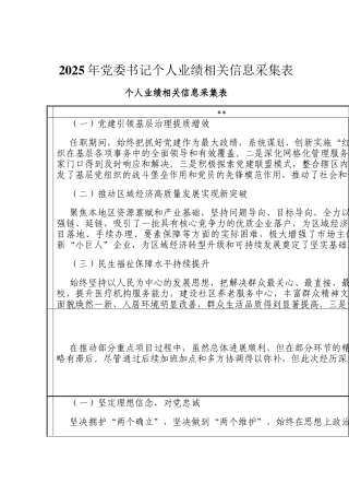 2025年党委书记个人业绩相关信息采集表
