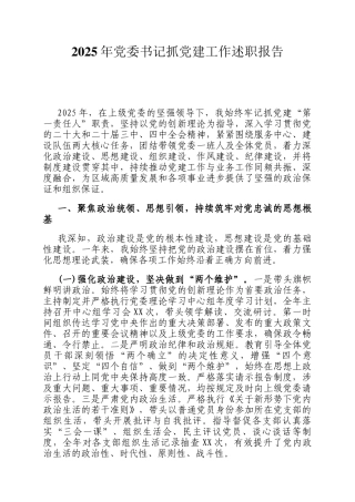 2025年党委书记抓党建工作述职报告