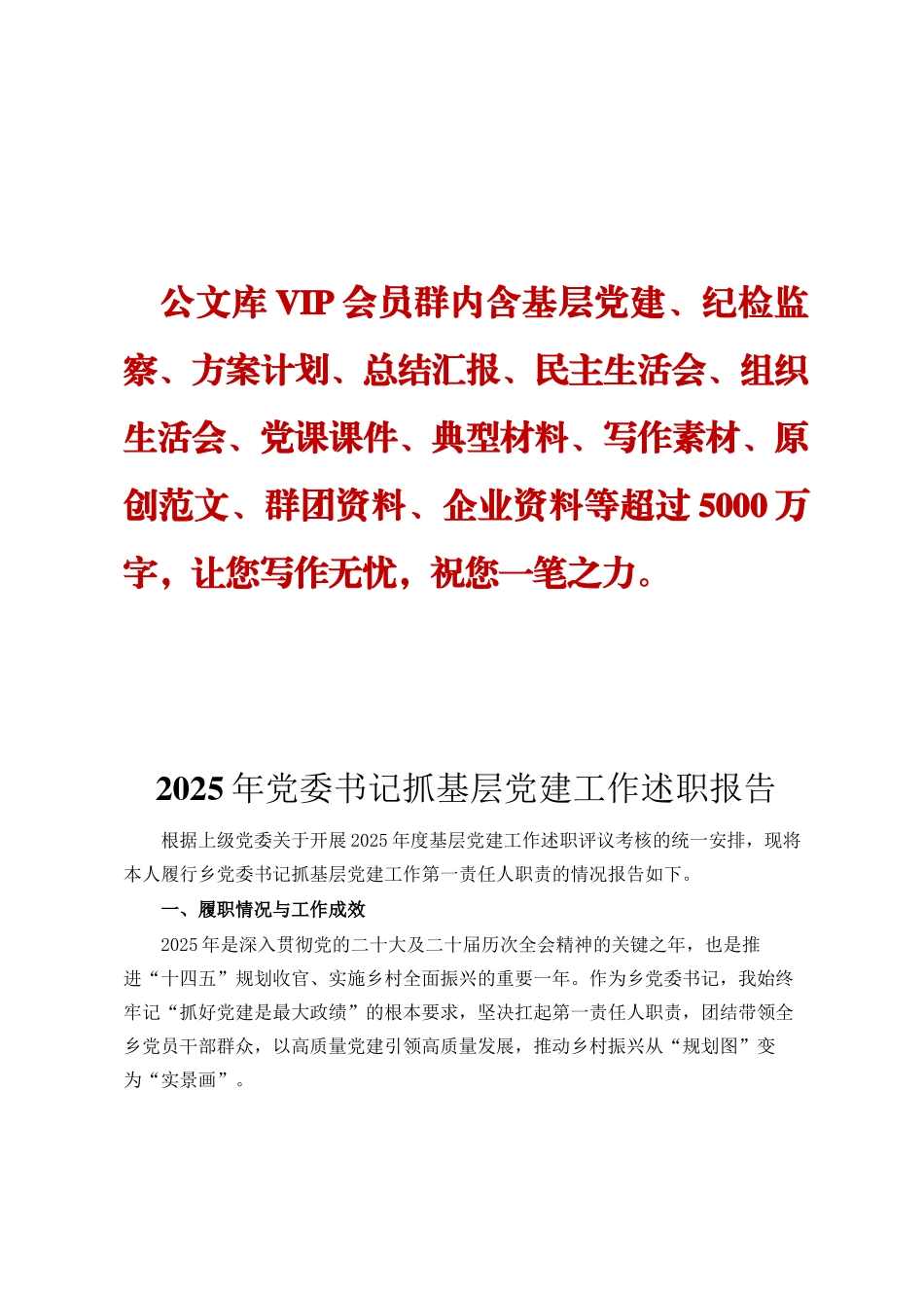 2025年党委书记抓基层党建工作述职报告ding_第1页