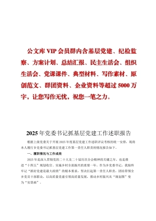 2025年党委书记抓基层党建工作述职报告ding