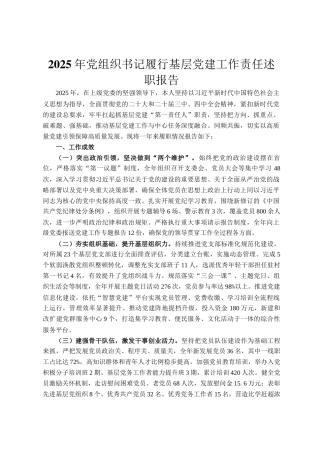 2025年党组织书记履行基层党建工作责任述职报告
