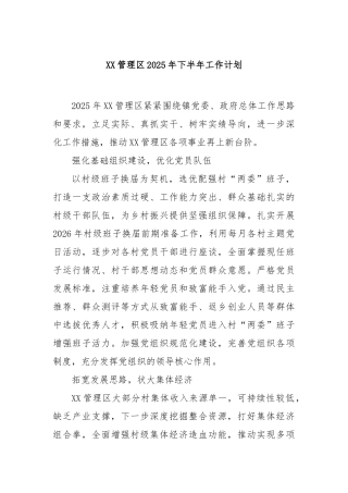 管理区2025年下半年工作计划【更多材料关注抖音：资深秘书】