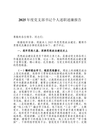 2025年度党支部书记个人述职述廉报告