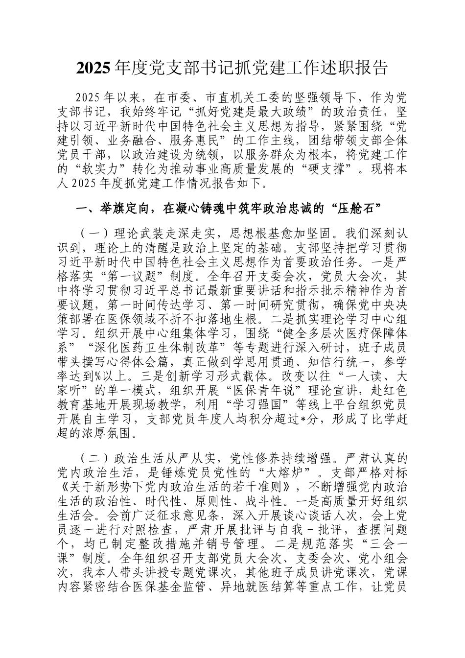 2025年度党支部书记抓党建工作述职报告_第1页