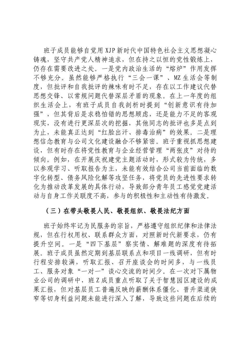 2025年度公司MZ生活会班子对照检查材料（五个带头）_第3页