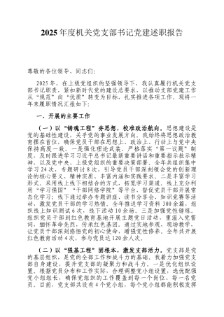 2025年度机关党支部书记党建述职报告