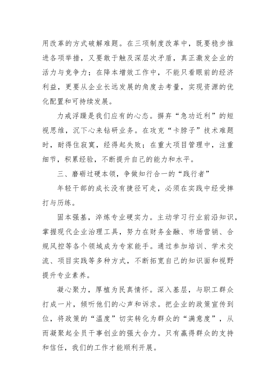 国有企业董事长在年轻干部座谈会讲话稿【更多材料关注抖音：资深秘书】_第3页