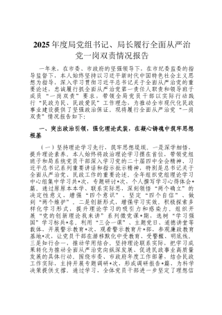 2025年度局党组书记、局长履行全面从严治党一岗双责情况报告