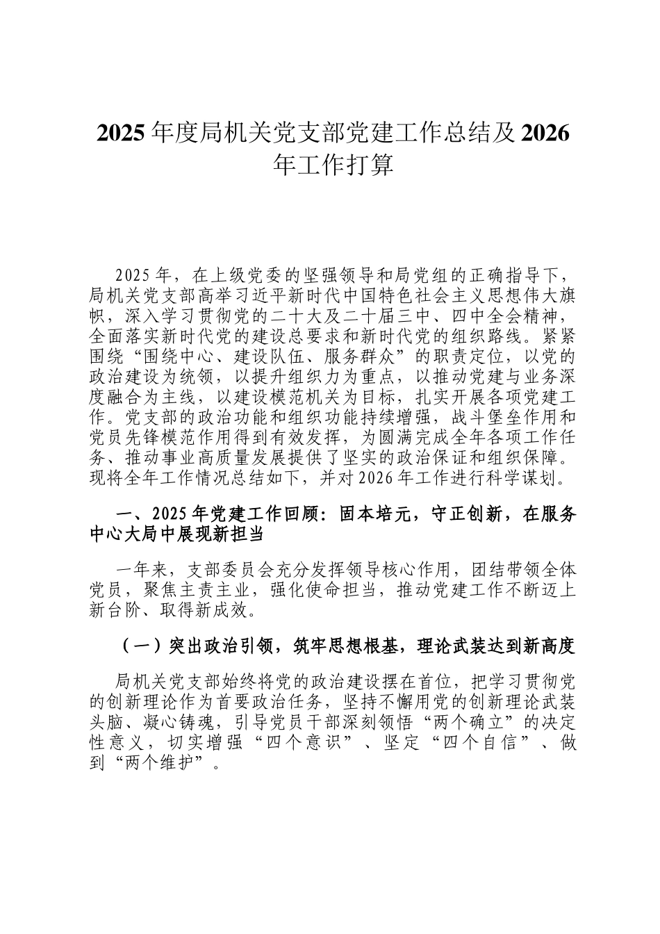 2025年度局机关党支部党建工作总结及2026年工作打算_第1页