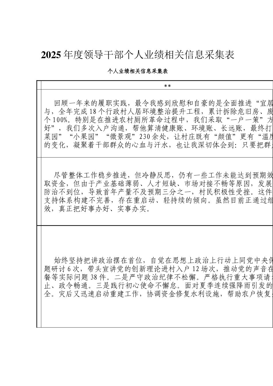 2025年度领导干部个人业绩相关信息采集表_第1页