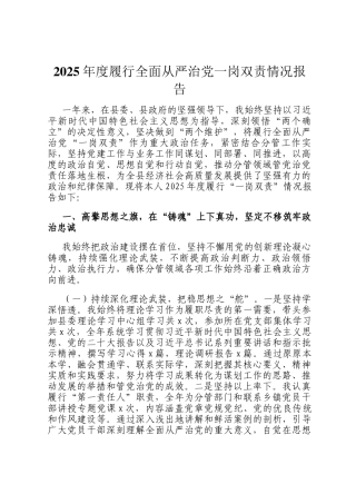 2025年度履行全面从严治党一岗双责情况报告