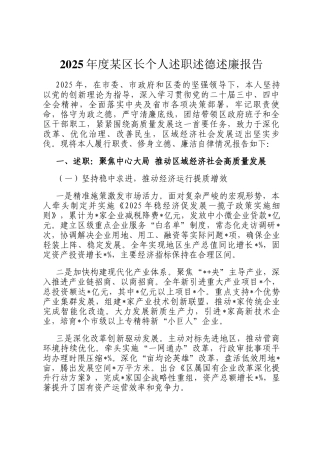 2025年度某区长个人述职述德述廉报告