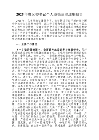 2025年度区委书记个人述德述职述廉报告