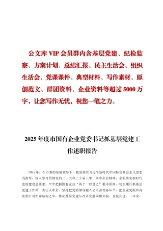 2025年度市国有企业党委书记抓基层党建工作述职报告ding