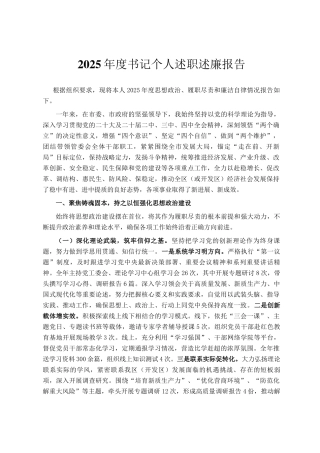 2025年度书记个人述职述廉报告
