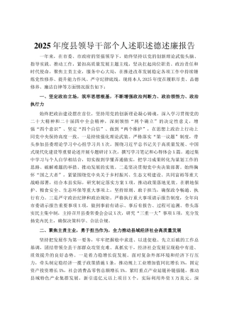 2025年度县领导干部个人述职述德述廉报告