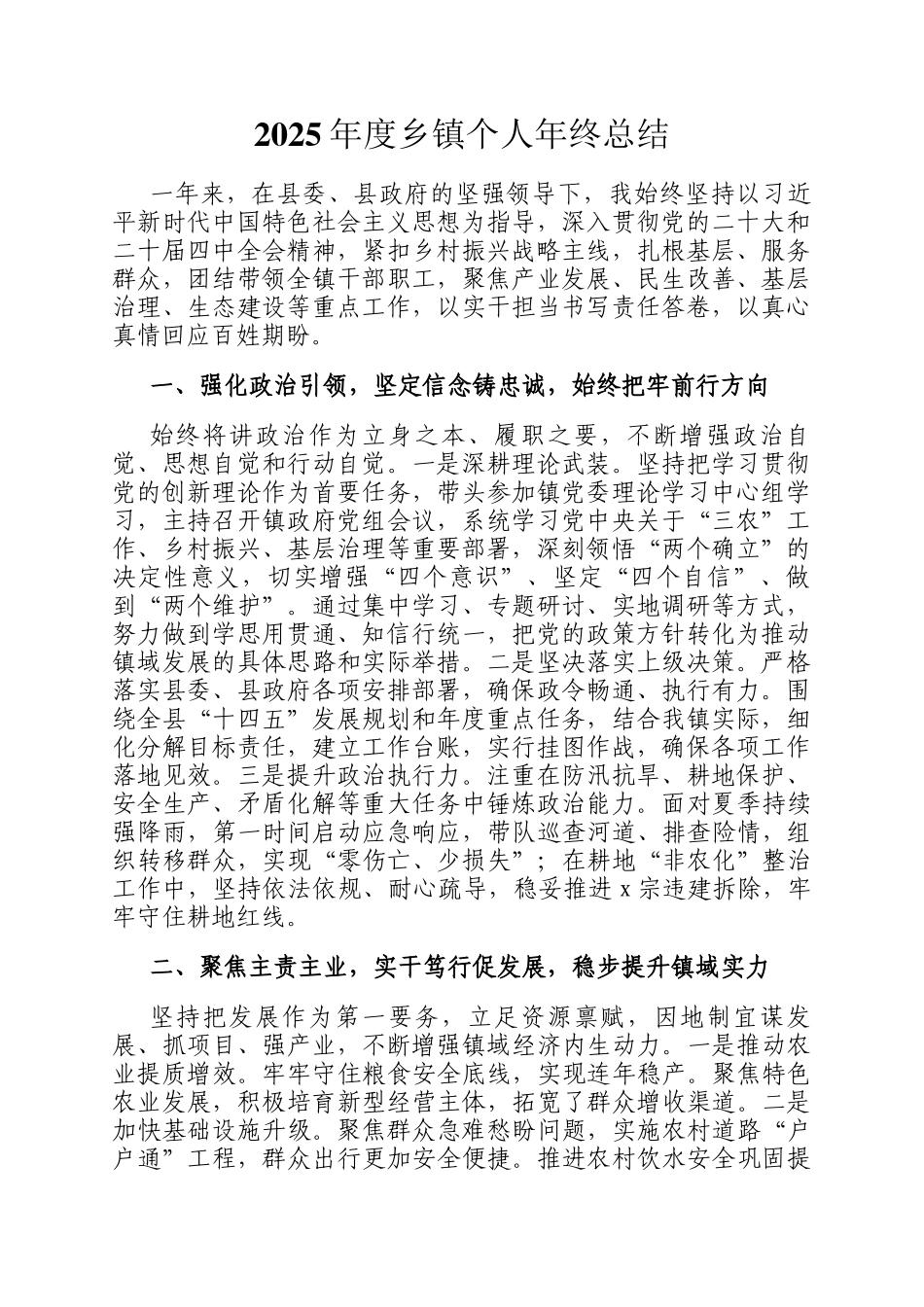 2025年度乡镇个人年终总结_第1页