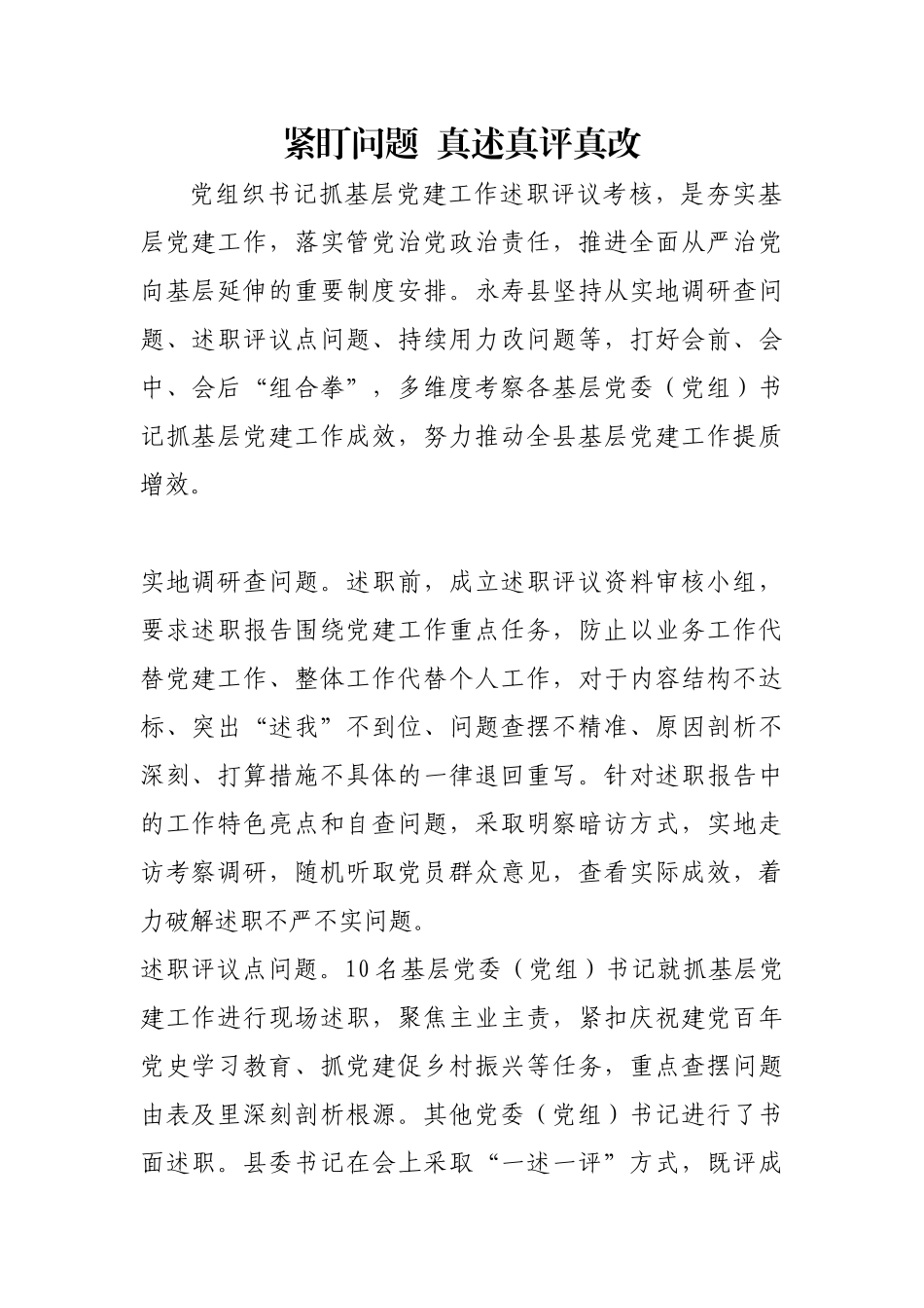 紧盯问题  真述真评真改 【更多材料关注抖音：资深秘书】_第1页