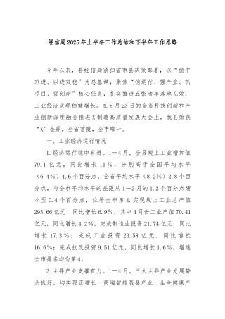 经信局2025年上半年工作总结和下半年工作思路【更多材料关注抖音：资深秘书】