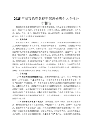 2025年副市长在党校干部进修班个人党性分析报告