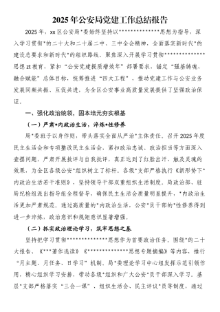 2025年公安局党建工作总结报告