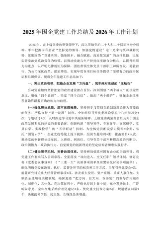 2025年国企党建工作总结及2026年工作计划