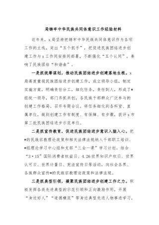 局铸牢中华民族共同体意识工作经验材料【更多材料关注抖音：资深秘书】