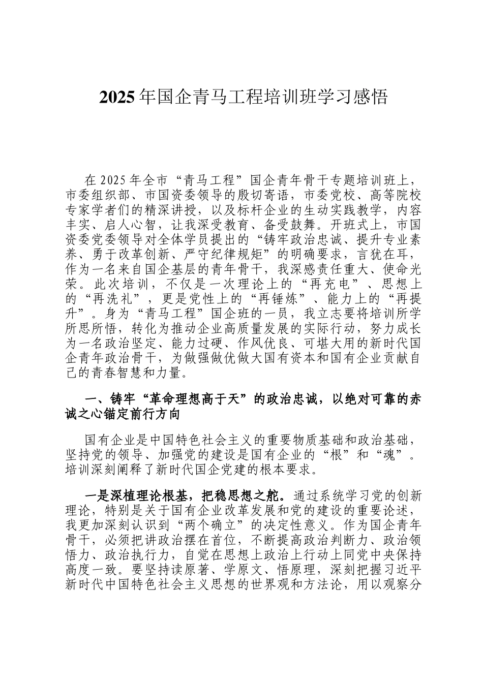 2025年国企青马工程培训班学习感悟_第1页