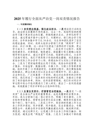 2025年履行全面从严治党一岗双责情况报告