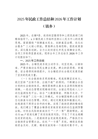 2025年民政工作总结和2026年工作计划（镇乡）