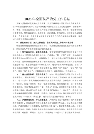 2025年全面从严治党工作总结
