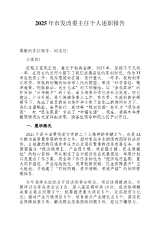 2025年市发改委主任个人述职报告