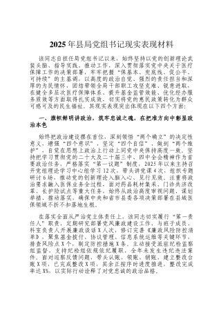 2025年县局党组书记现实表现材料