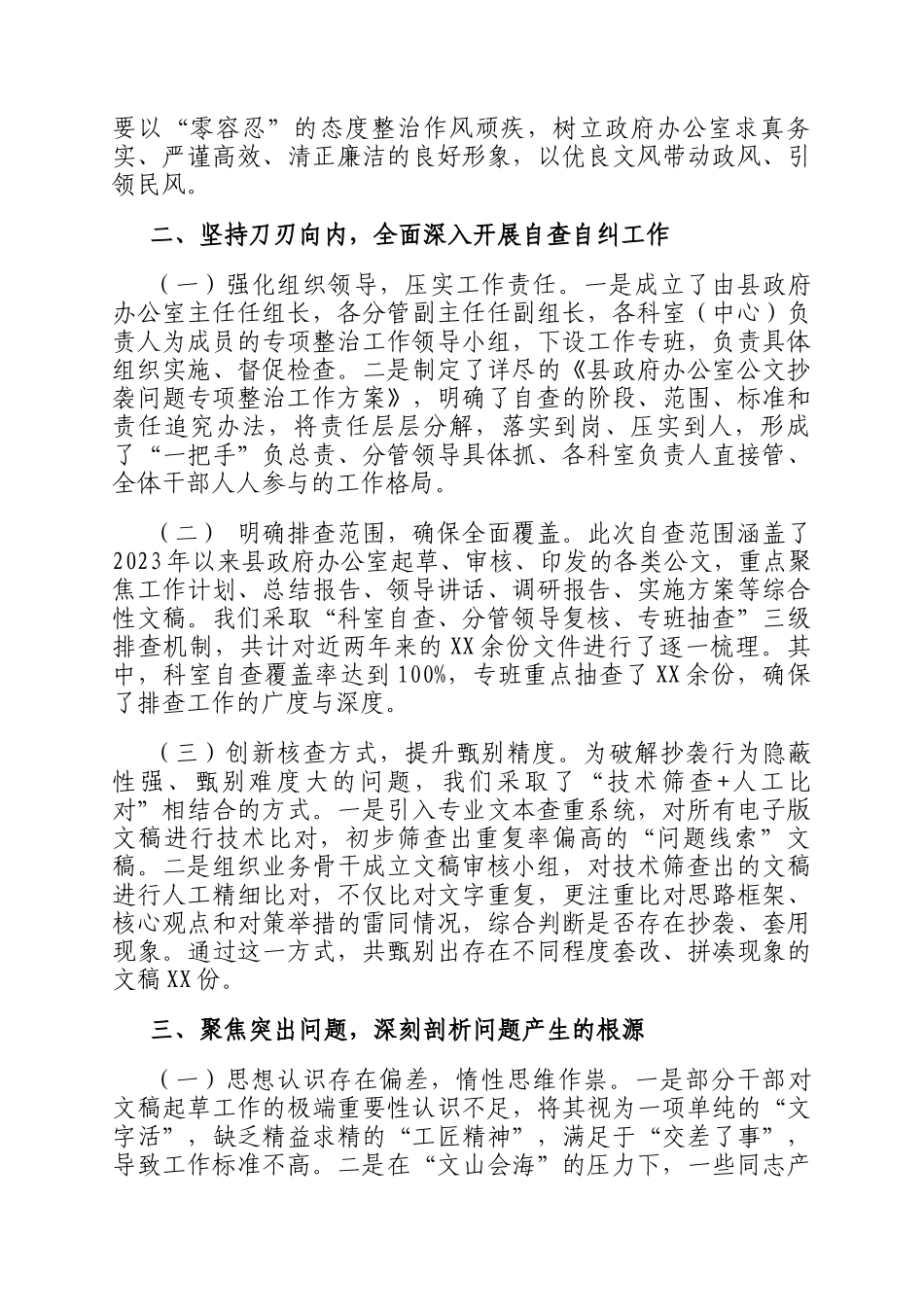 2025年县政府办公室关于公文抄袭问题专项整治自查自纠报告_第2页