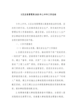 区应急管理局2025年上半年工作总结【更多材料关注抖音：资深秘书】
