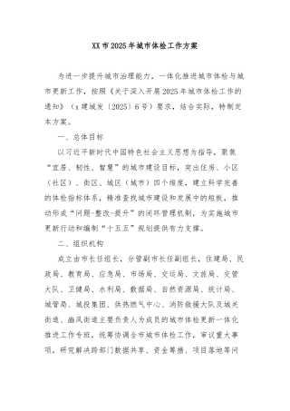 市2025年城市体检工作方案【更多材料关注抖音：资深秘书】